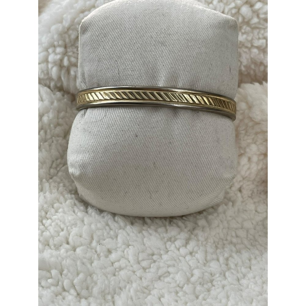 Vintage Gold/Silver Tone Diagonal Engraved Vertical Striped Cuff Bracelet
